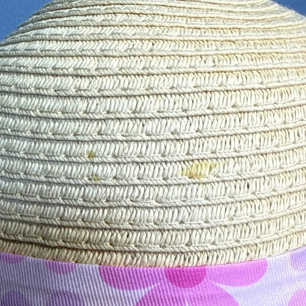 Tommy Bahama Kids Straw‎ Sun Hat Tan Pink Floral Wide Brim Adjustable Chin Strap
